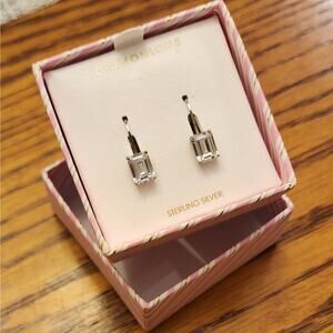 NIB Elegant Diamonique Sterling Silver 925 CZ Solitaire Emerald Cut Drop Earring